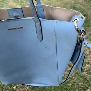 Michael Kors dusty light blue travel Trolley Carrt On purse travel tag Personal